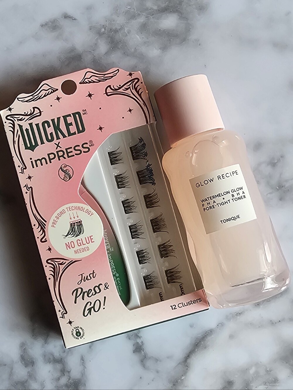 GLOW TONER + Wicked x ImPRESS No-Glue Lash Clusters